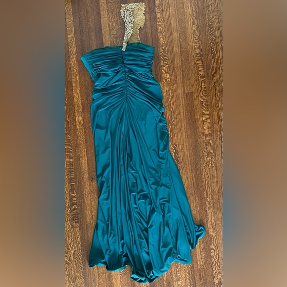 Stunning Womens Three N Beaded One Shoulder Emerald Green Gown Dress Sz 8 - Picture 4 of 6